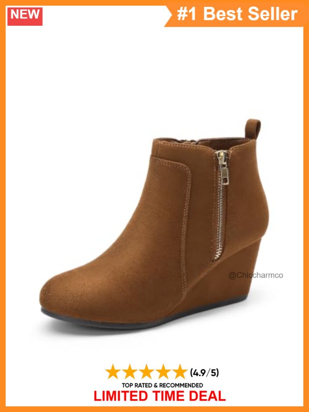 Faux Suede Low Wedge Ankle Boots Side Zip Cushioned Comfort Booties